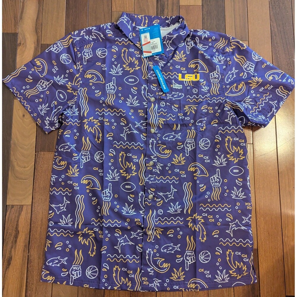 Columbia Louisiana Tugers LSU Super Slack Button Down Shirt Mens Med NWT